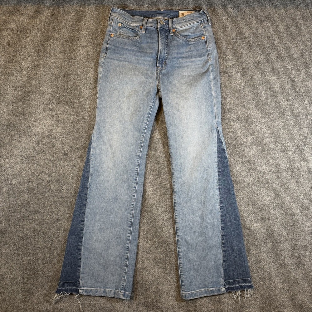 GAP Women Size 4S/27 Two Tone Medium Wash Denim Jeans '70 Flare High‎ Rise Pants